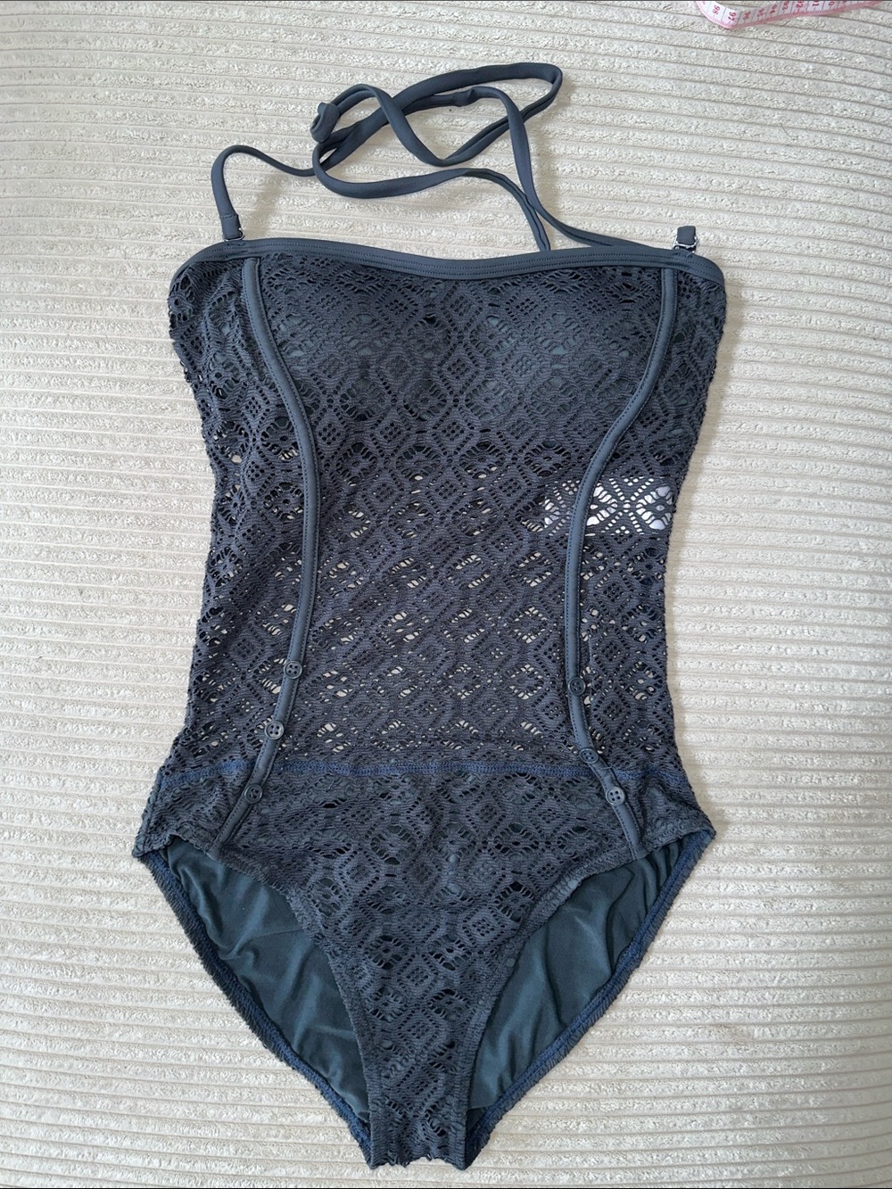 Sun and Sea Women’s Dark Gray Crochet Lace One-Piece Swimsuit in Size 10